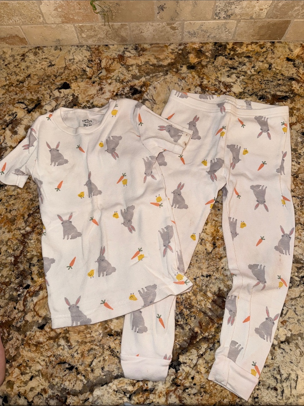 Carter's White Kids Pajama Set with Gray Bunnies, Orange Carrots & Yellow Chicks